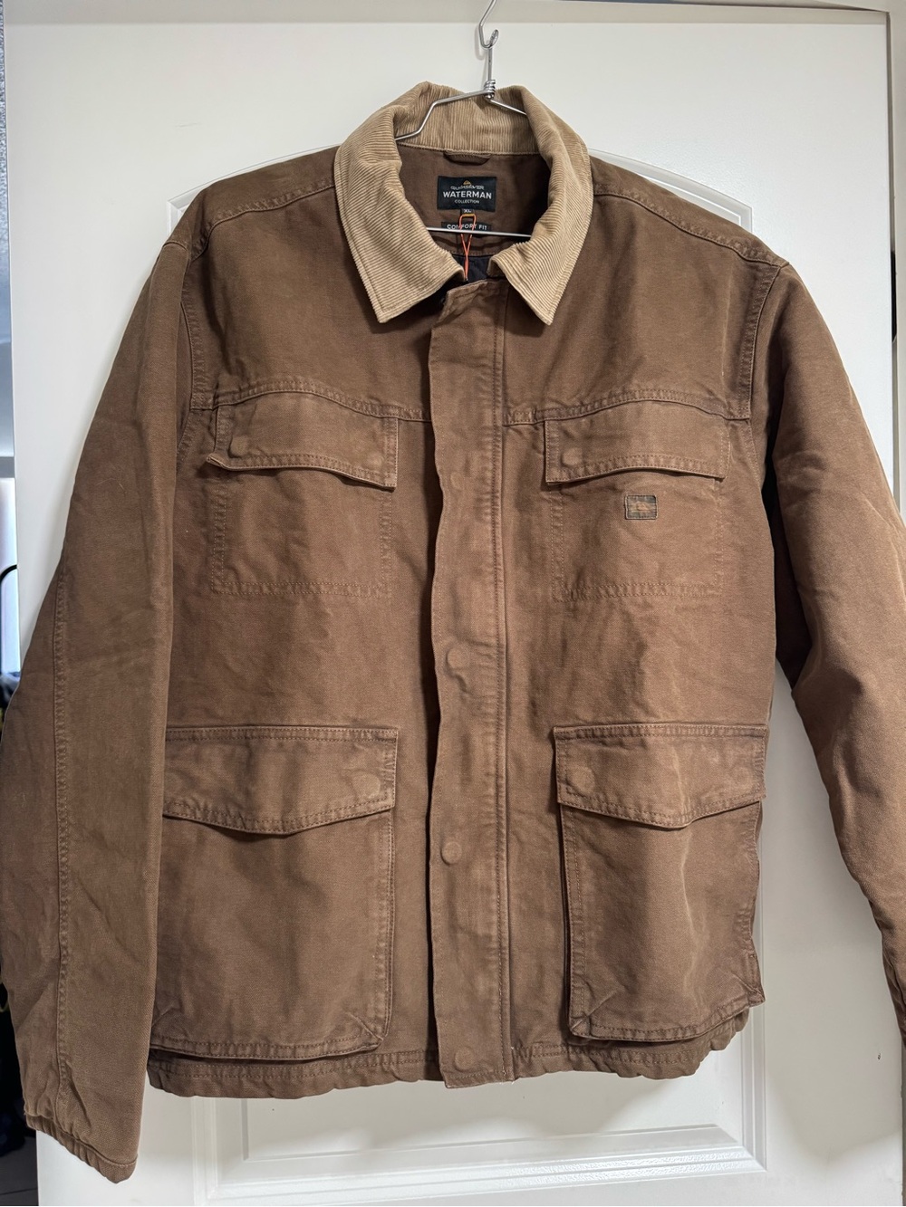 Quiksilver Waterman Refugio Brown Canvas Jacket with Corduroy Collar